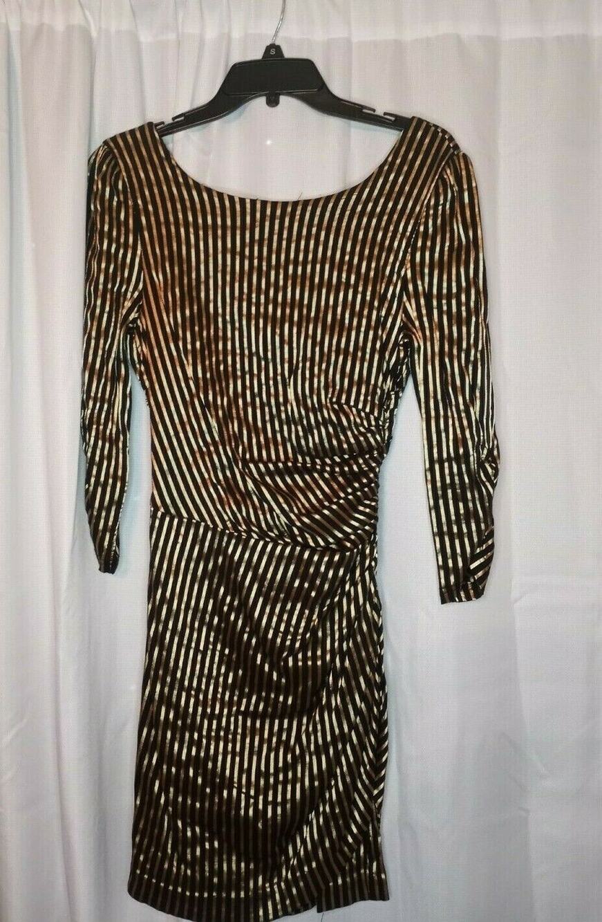 AKIRA Black Label Cocktail Dress, Black/Gold Ruched Side with Cutout, size M